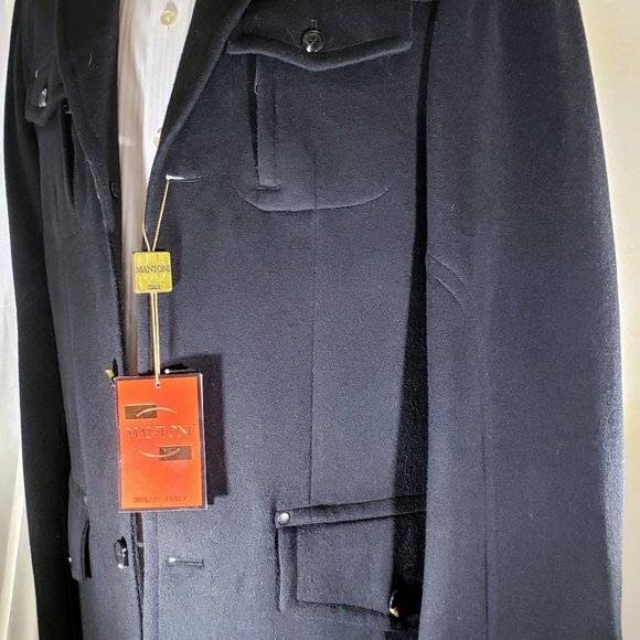 Mantoni NWT- 42R Black-Wool/Cashmere Car Coat 3/4 - Picture 9 of 16